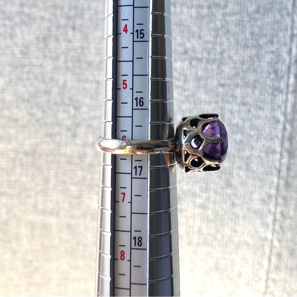 Vintage Taxco Mexico 925 Silver Purple Alexandrite? Crown Statement Ring size 6 - Picture 11 of 12